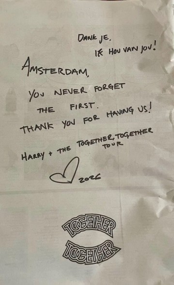 Harry bedankt amsterdam op de achterkant van het parool